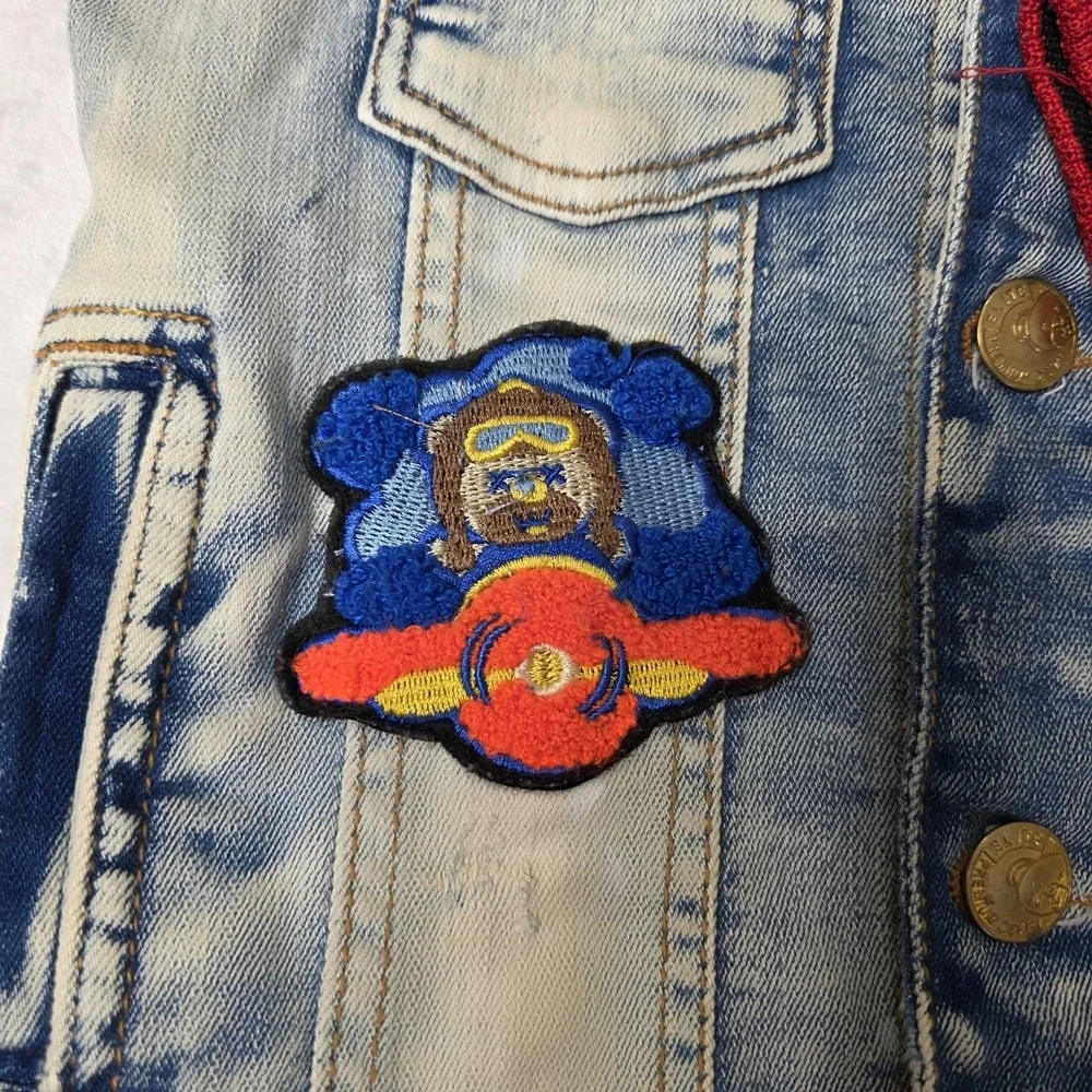 Junior Elite Premium Denim‎ Jacket Size Child 4-5 Flight Plane Patches Parachute